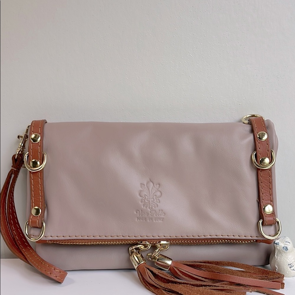 Vera Pelle Italian Leather Wristlet Crossbody Bag